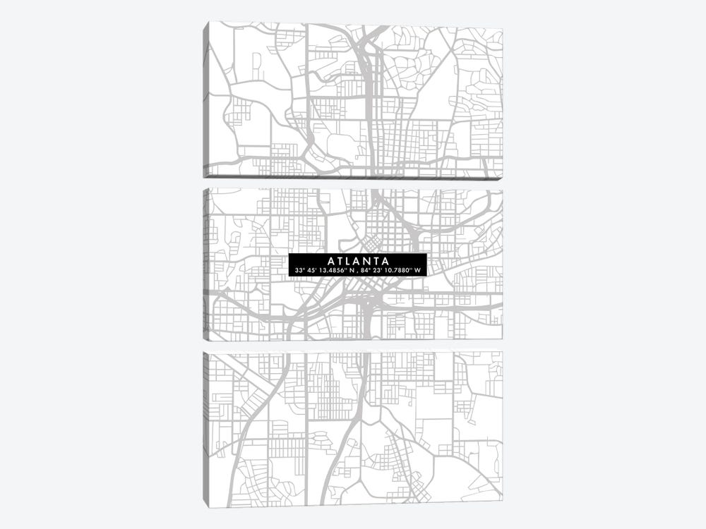 Atlanta City Map Minimal by WallDecorAddict 3-piece Canvas Print