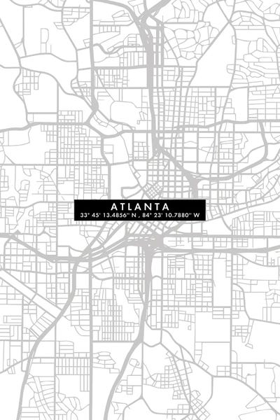 Atlanta Maps: Atlanta City Map Minimal by WallDecorAddict