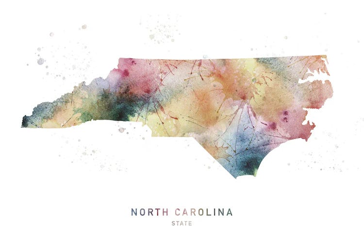 North Carolina Watercolor State Map by WallDecorAddict canvas print