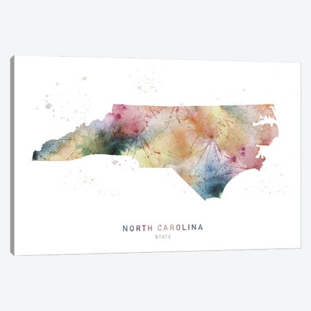 North Carolina Watercolor State Map Canvas Print #WDA342} by WallDecorAddict Canvas Artwork