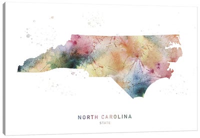North Carolina Watercolor State Map Canvas Art Print - North Carolina Art