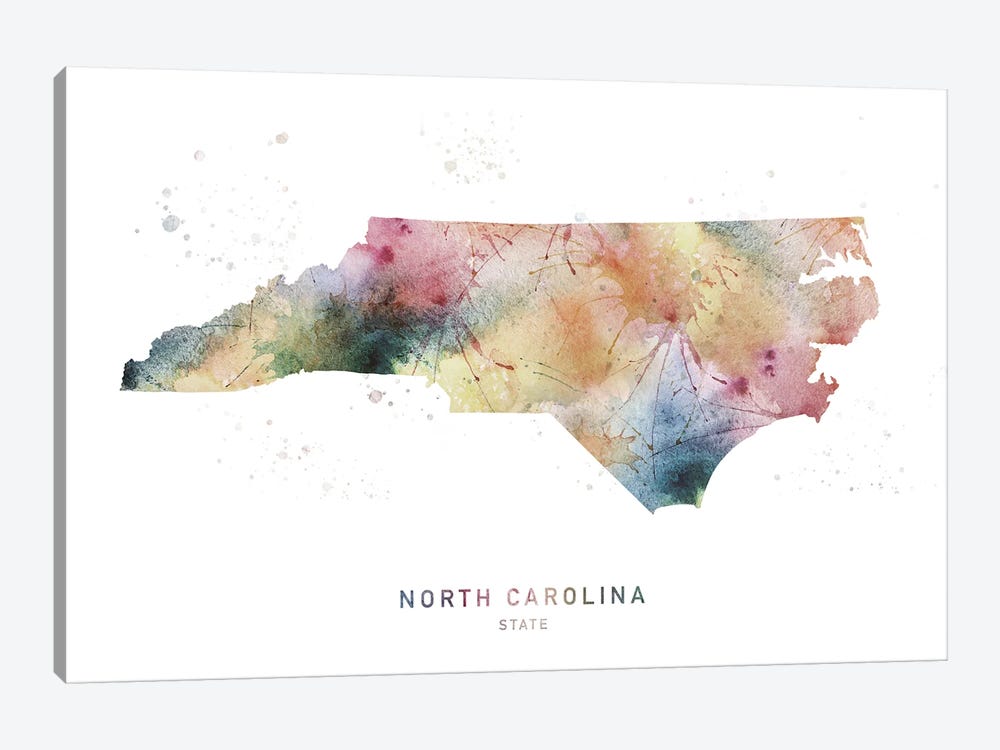 North Carolina Watercolor State Map by WallDecorAddict 1-piece Canvas Art Print