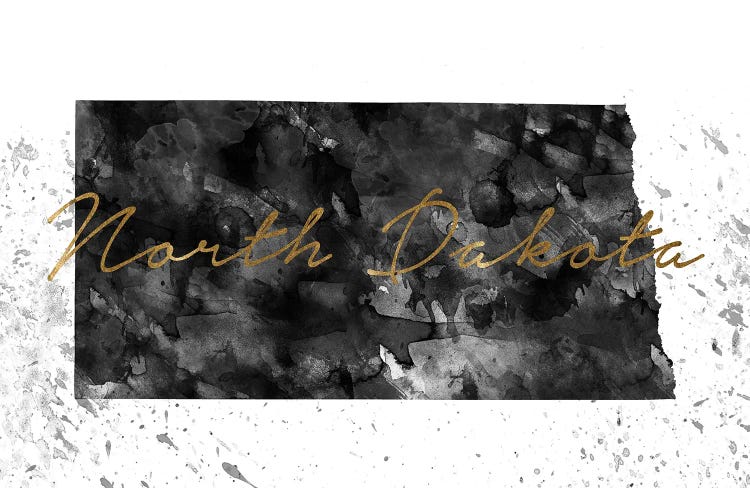 North Dakota Black And White Gold by WallDecorAddict wall art