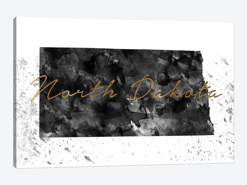 North Dakota Black And White Gold by WallDecorAddict 1-piece Art Print