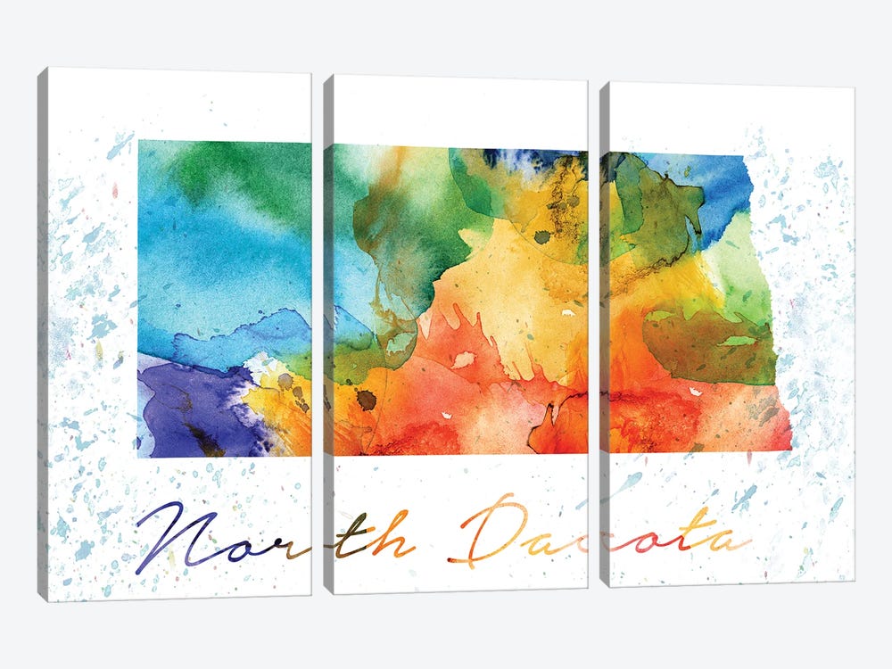 North Dakota State Colorful by WallDecorAddict 3-piece Canvas Art