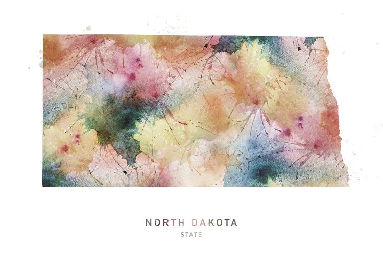 North Dakota Watercolor State Map