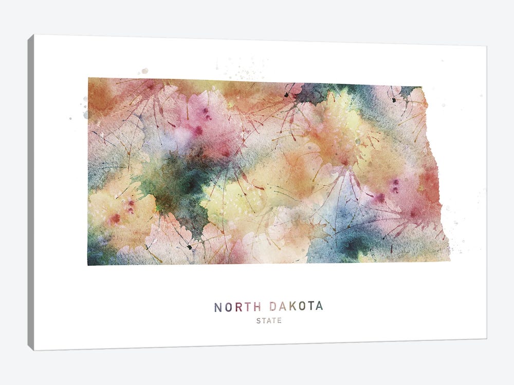 North Dakota Watercolor State Map by WallDecorAddict 1-piece Canvas Art Print