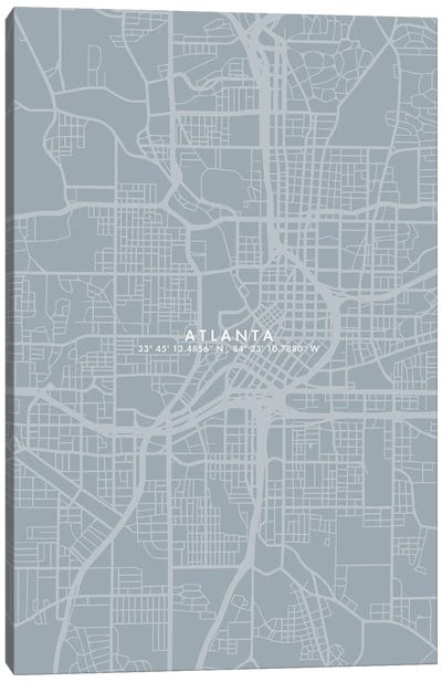 Atlanta City Map Simple Color Canvas Art Print - Atlanta Art