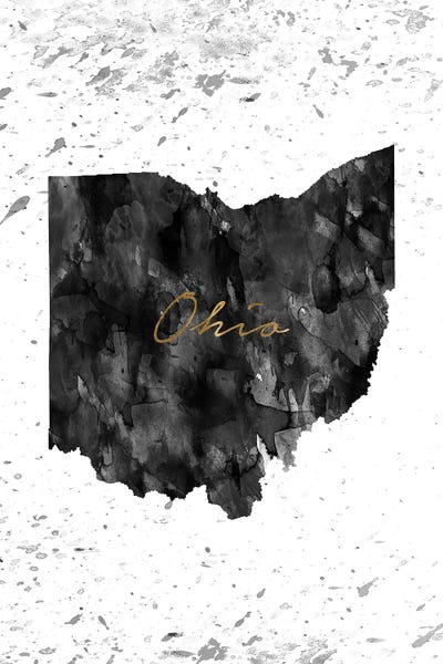 Large Map Art - Canvas Prints: Ohio Black And White Gold by WallDecorAddict
