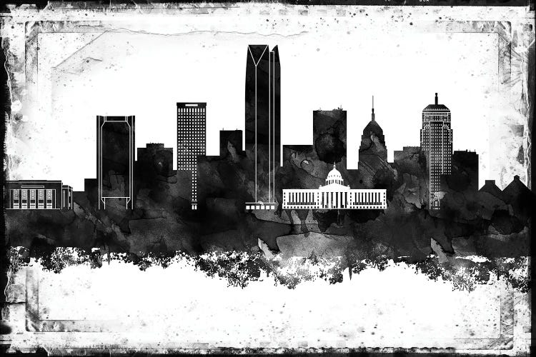 Oklahoma Black And White Framed Skylines by WallDecorAddict wall art