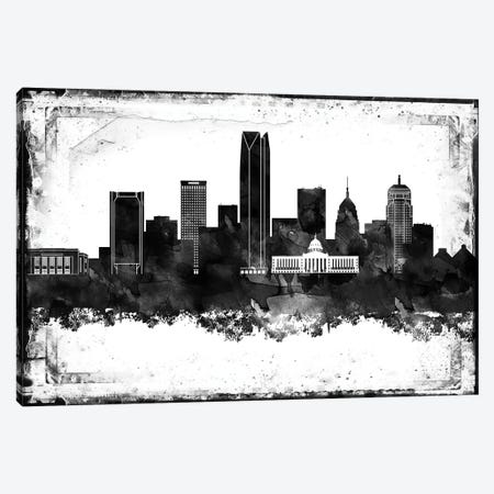 Oklahoma Black And White Framed Skylines Canvas Print #WDA356} by WallDecorAddict Canvas Wall Art