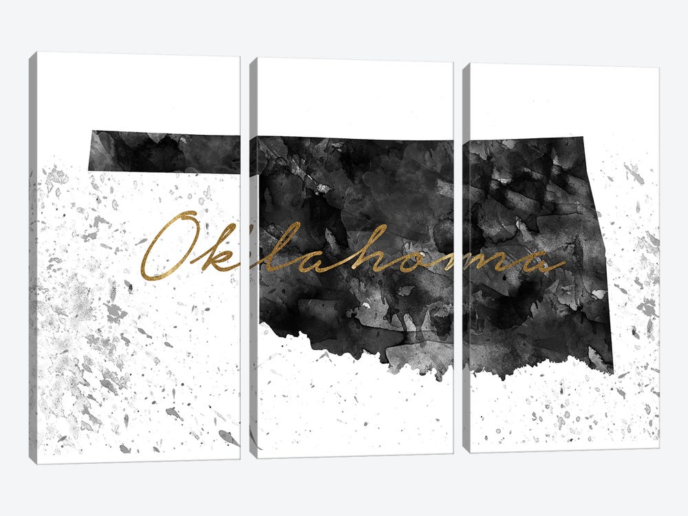 Oklahoma Black And White Gold by WallDecorAddict 3-piece Canvas Print