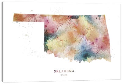 Oklahoma Watercolor State Map Canvas Art Print - WallDecorAddict