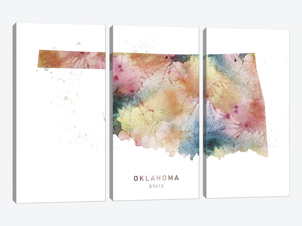 Oklahoma Watercolor State Map by WallDecorAddict 3-piece Canvas Art Print