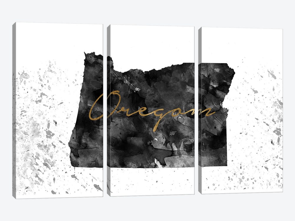 Oregon Black And White Gold by WallDecorAddict 3-piece Canvas Art Print