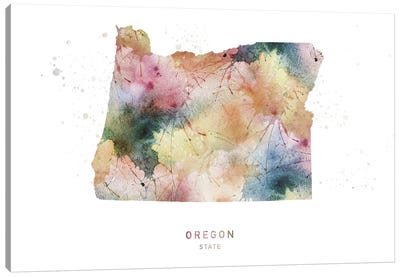 Oregon Watercolor State Map Canvas Art Print - Oregon Art