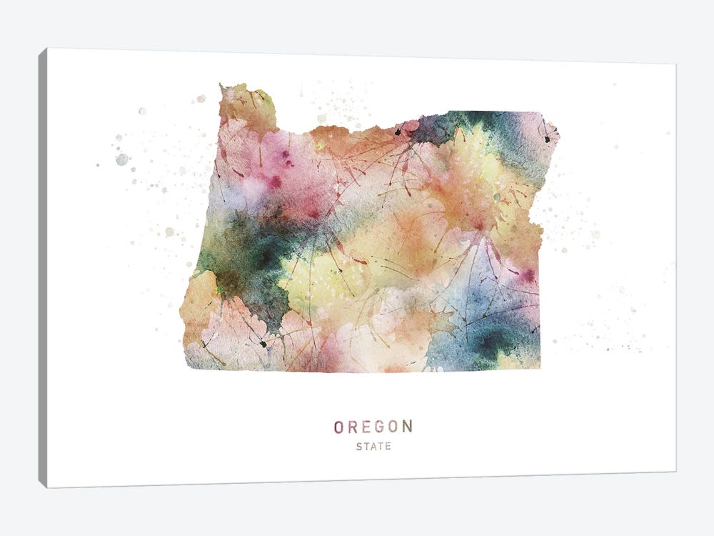 Oregon Watercolor State Map by WallDecorAddict 1-piece Canvas Artwork