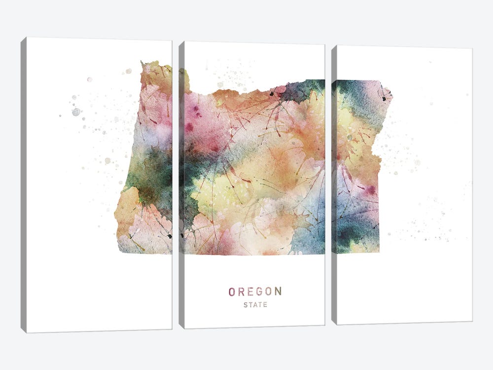 Oregon Watercolor State Map by WallDecorAddict 3-piece Canvas Art