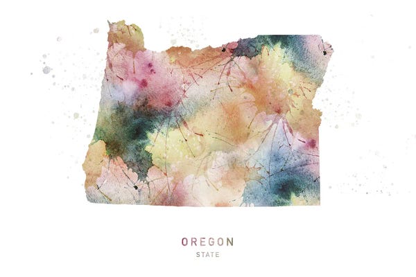 Oregon Watercolor State Map