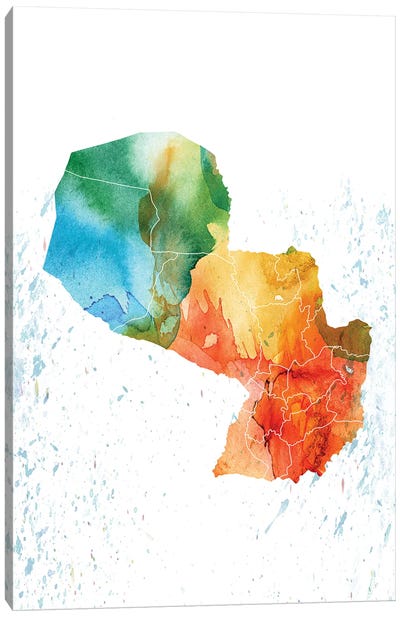 Paraguay Colorfulmap Canvas Art Print - WallDecorAddict