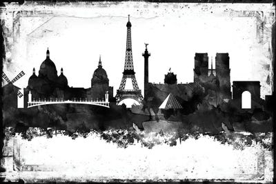Paris Black And White Framed Skylines by WallDecorAddict canvas print