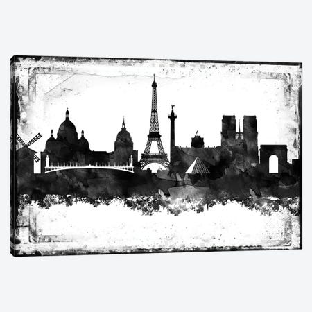 Paris Black And White Framed Skylines Canvas Print #WDA370} by WallDecorAddict Canvas Art Print