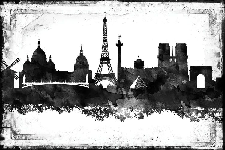 Paris Black And White Framed Skylines by WallDecorAddict wall art