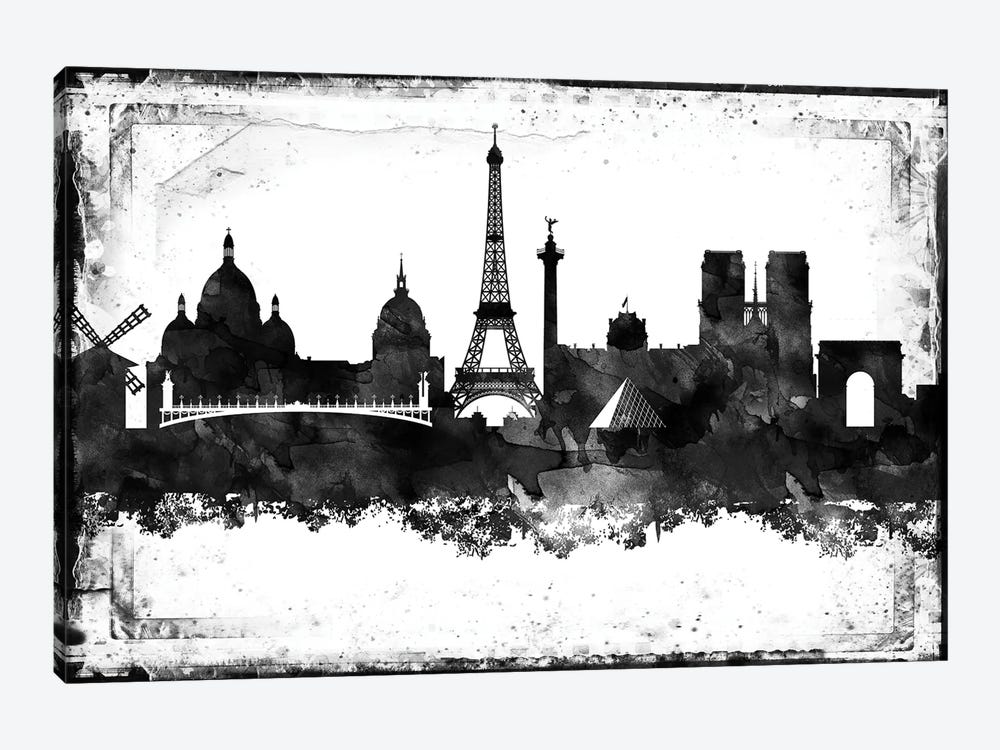 Paris Black And White Framed Skylines by WallDecorAddict 1-piece Canvas Art