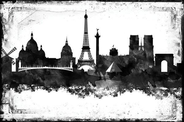 Île-de-France: Paris Black And White Framed Skylines by WallDecorAddict