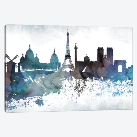 Paris Bluish Skylines Canvas Print #WDA371} by WallDecorAddict Canvas Art Print