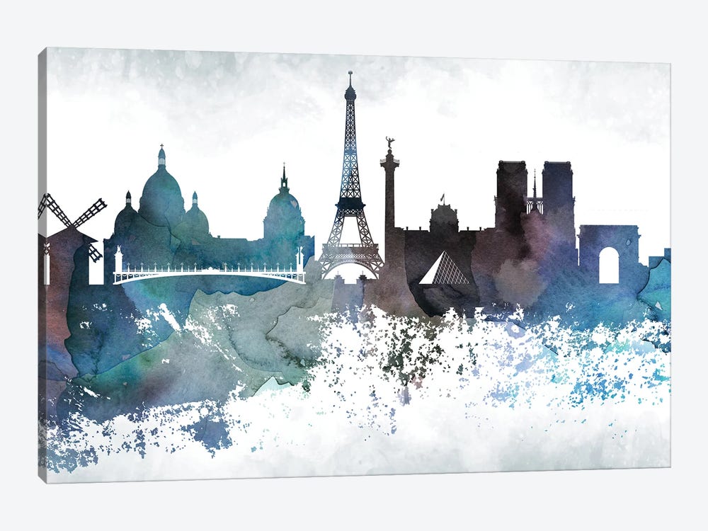 Paris Bluish Skylines by WallDecorAddict 1-piece Canvas Art Print