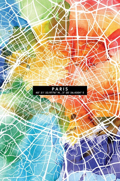 Paris Maps: Paris City Map Colorful by WallDecorAddict