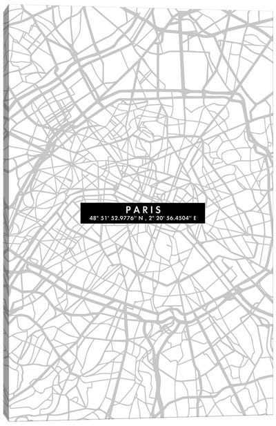 Paris City Map Minimal Canvas Art Print - Urban Maps