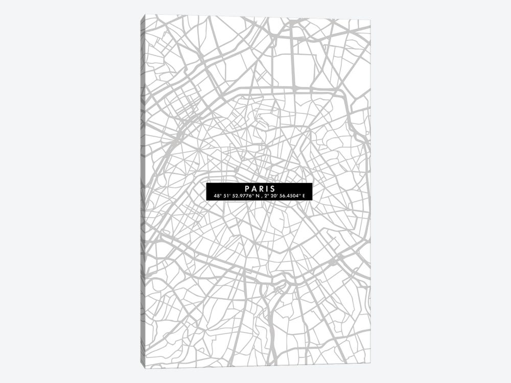 Paris City Map Minimal by WallDecorAddict 1-piece Canvas Artwork