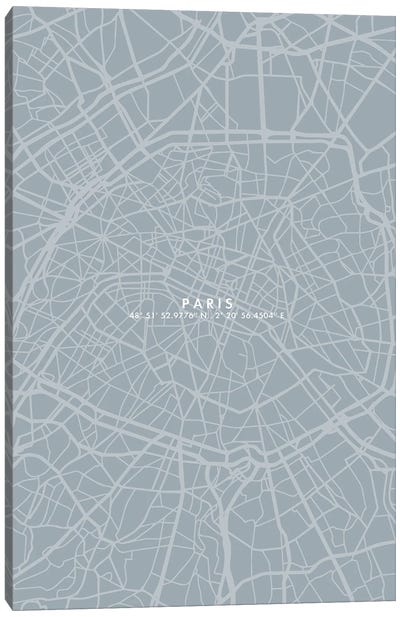 Paris City Map Simple Color Canvas Art Print - WallDecorAddict