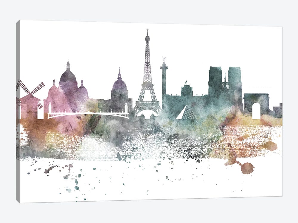 Paris Pastel Skylines by WallDecorAddict 1-piece Canvas Artwork