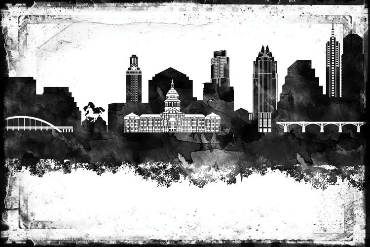 Austin Black And White Framed Skylines