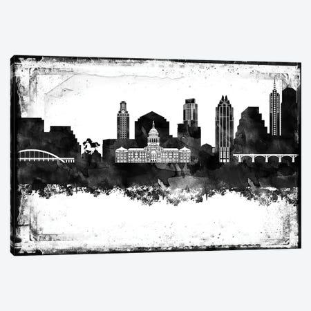 Austin Black And White Framed Skylines Canvas Print #WDA37} by WallDecorAddict Canvas Art Print