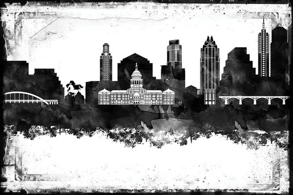 Austin: Austin Black And White Framed Skylines by WallDecorAddict