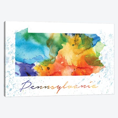 Pennsylvania State Colorful Canvas Print #WDA380} by WallDecorAddict Canvas Wall Art
