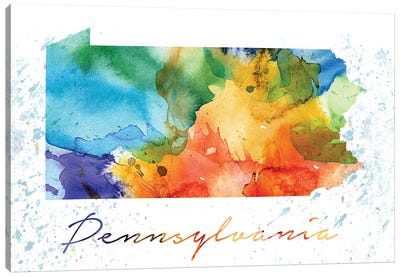 Pennsylvania State Colorful Canvas Art Print - Pennsylvania Art