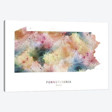 Pennsylvania Watercolor State Map Canvas Print #WDA381} by WallDecorAddict Canvas Wall Art