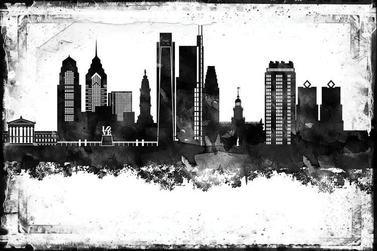 Philadelphia Black And White Framed Skylines