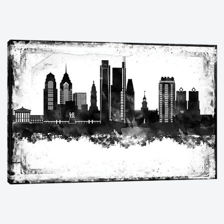 Philadelphia Black And White Framed Skylines Canvas Print #WDA383} by WallDecorAddict Canvas Art