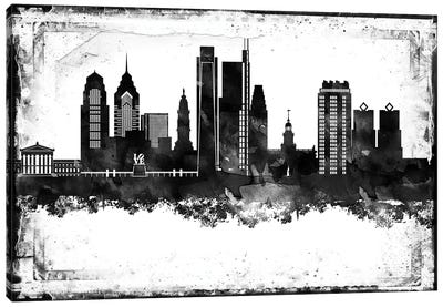 Philadelphia Black And White Framed Skylines Canvas Art Print - Philadelphia Skylines