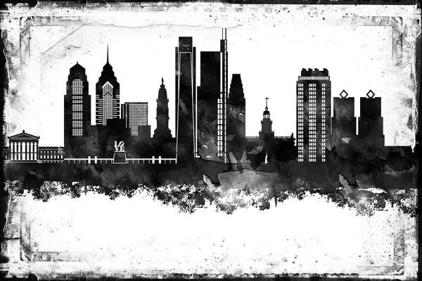 Pennsylvania: Philadelphia Black And White Framed Skylines by WallDecorAddict