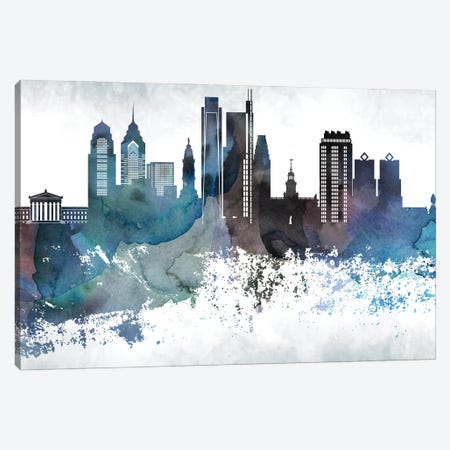 Philadelphia Bluish Skylines Canvas Print #WDA384} by WallDecorAddict Canvas Print