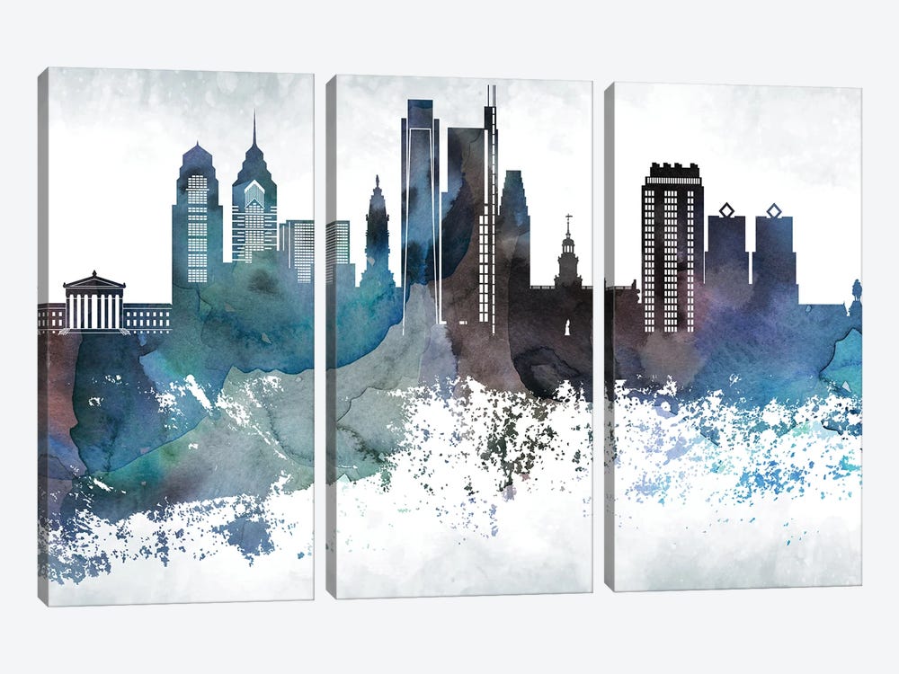 Philadelphia Bluish Skylines by WallDecorAddict 3-piece Canvas Print