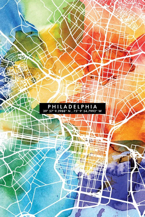 Philadelphia City Map Colorful by WallDecorAddict wall art