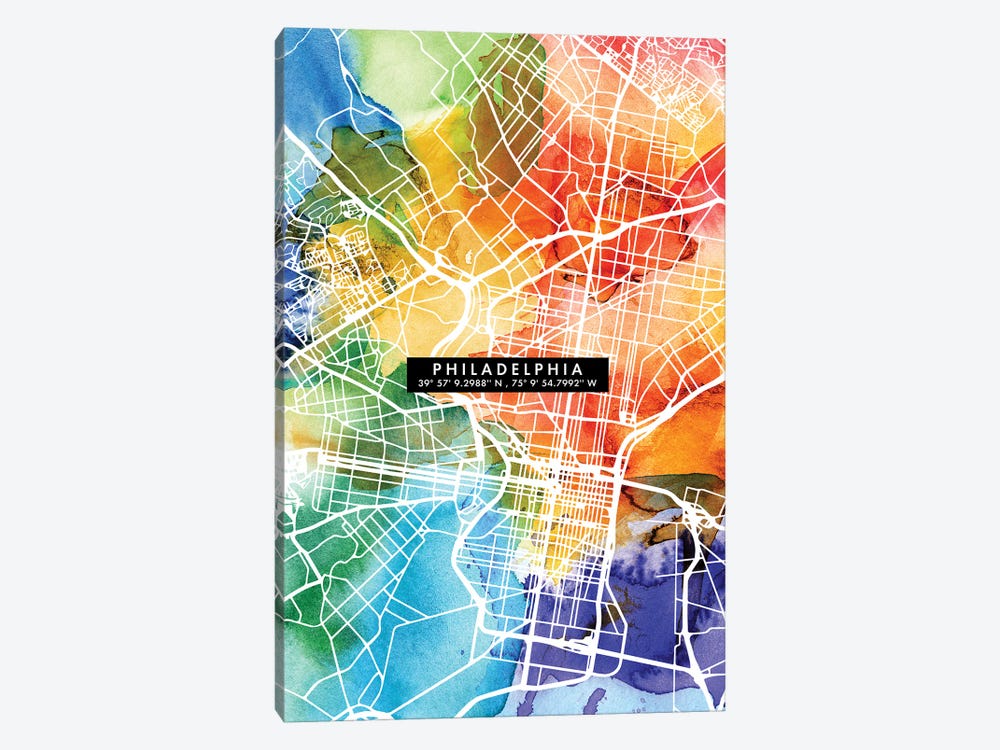Philadelphia City Map Colorful by WallDecorAddict 1-piece Art Print